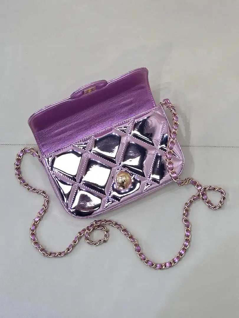 Chanel Small Clutch with Chain  Mirror Calfskin & Gold-Tone Metal AP4892 Light Purple