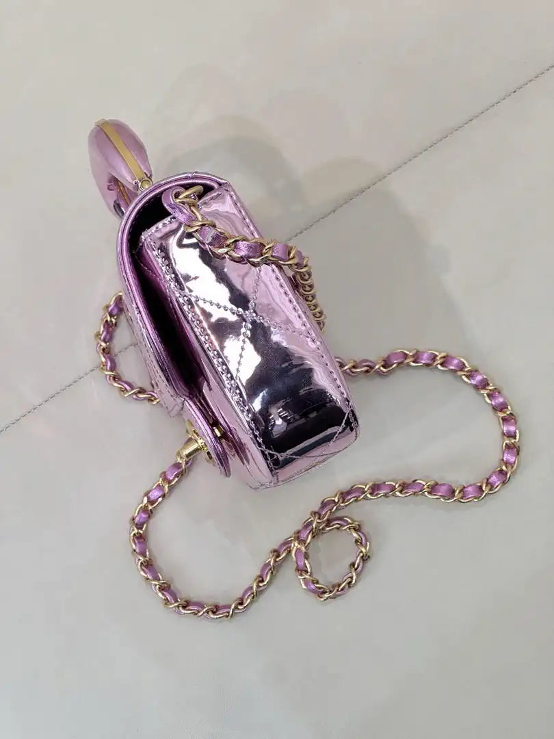 Chanel Small Clutch with Chain  Mirror Calfskin & Gold-Tone Metal AP4892 Light Purple