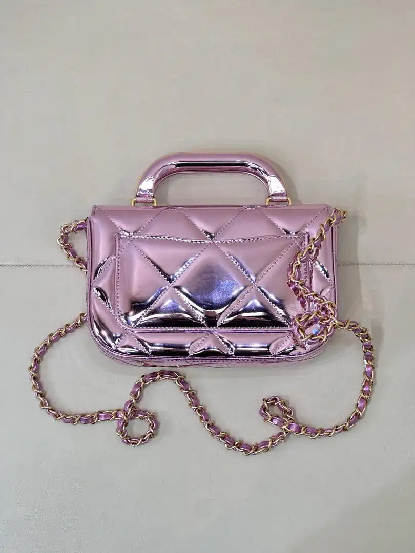 Chanel Small Clutch with Chain  Mirror Calfskin & Gold-Tone Metal AP4892 Light Purple