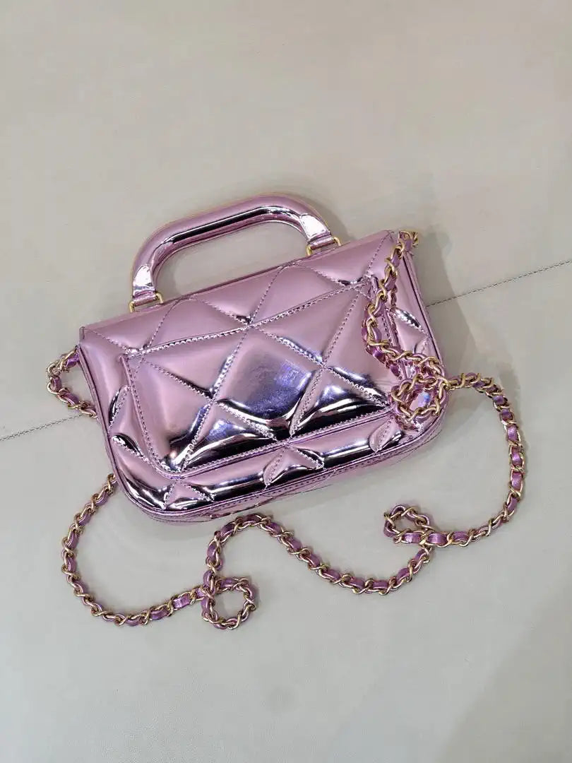 Chanel Small Clutch with Chain  Mirror Calfskin & Gold-Tone Metal AP4892 Light Purple
