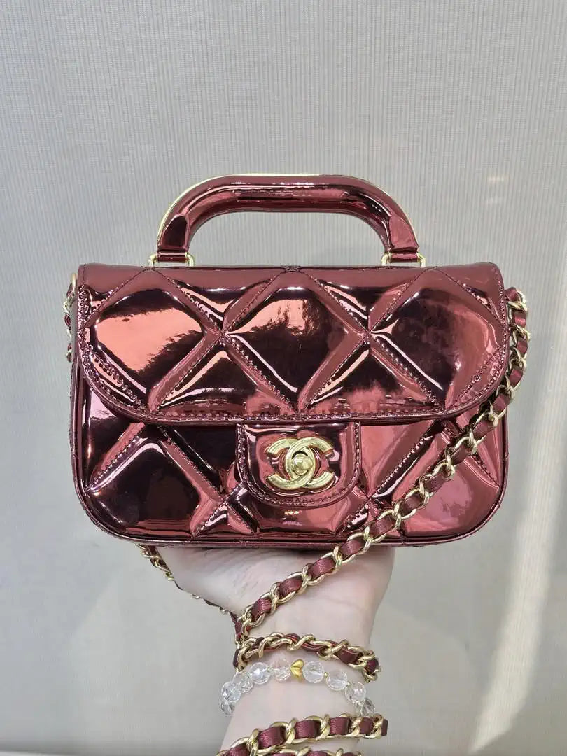 Chanel Small Clutch with Chain  Mirror Calfskin & Gold-Tone Metal  AP4892 Red
