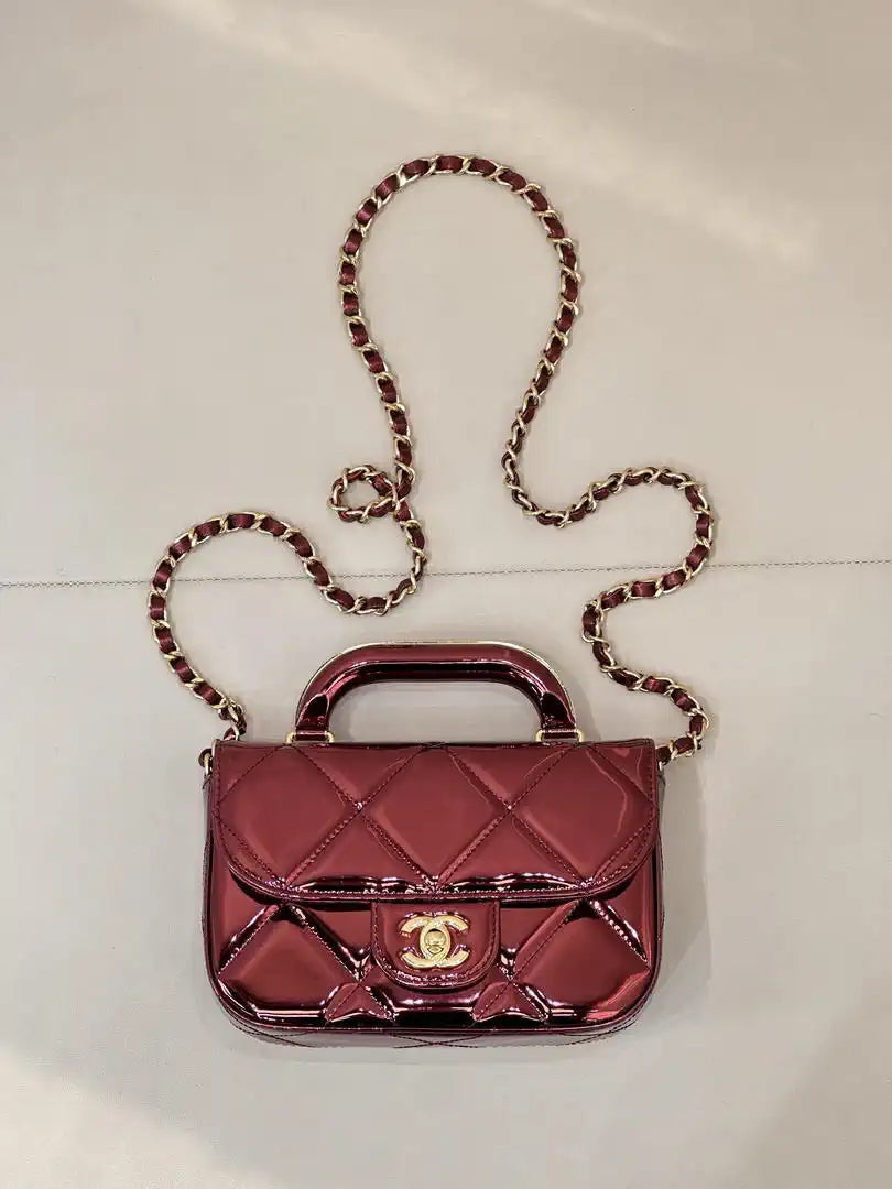 Chanel Small Clutch with Chain  Mirror Calfskin & Gold-Tone Metal  AP4892 Red