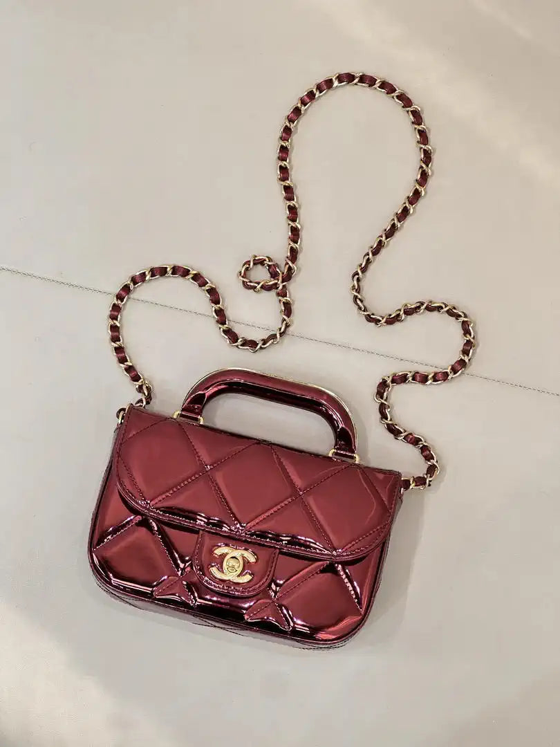 Chanel Small Clutch with Chain  Mirror Calfskin & Gold-Tone Metal  AP4892 Red