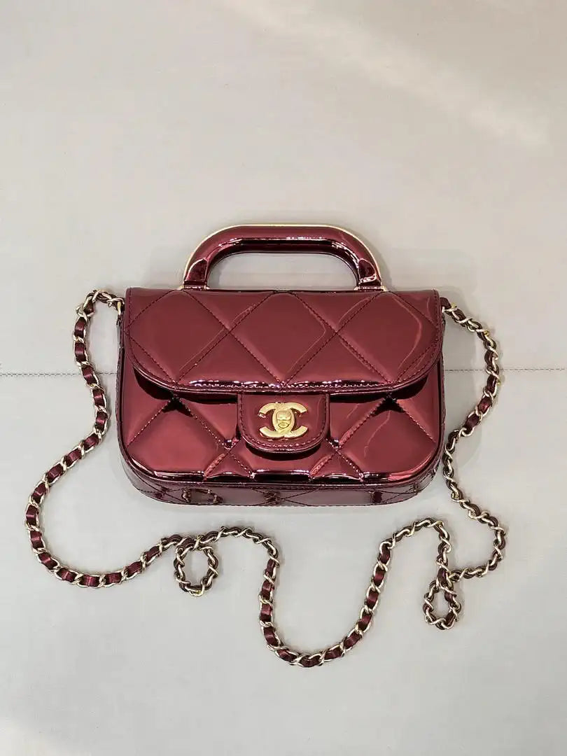 Chanel Small Clutch with Chain  Mirror Calfskin & Gold-Tone Metal  AP4892 Red