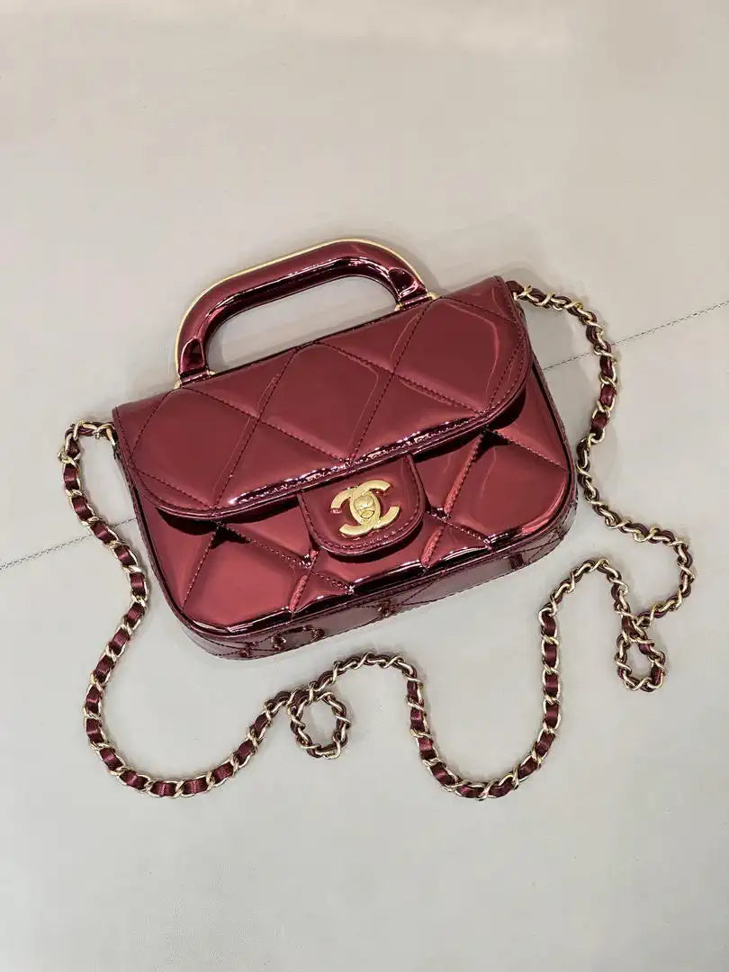 Chanel Small Clutch with Chain  Mirror Calfskin & Gold-Tone Metal  AP4892 Red