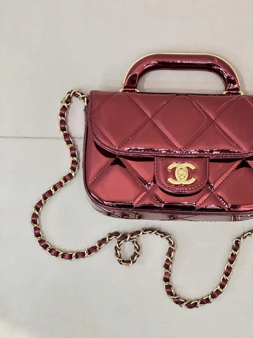 Chanel Small Clutch with Chain  Mirror Calfskin & Gold-Tone Metal  AP4892 Red
