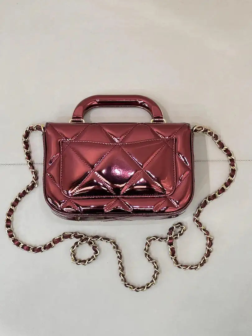 Chanel Small Clutch with Chain  Mirror Calfskin & Gold-Tone Metal  AP4892 Red