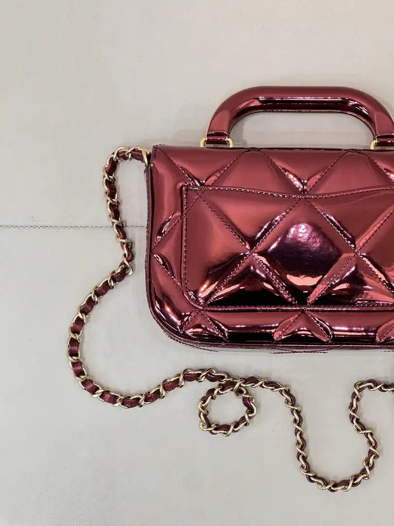 Chanel Small Clutch with Chain  Mirror Calfskin & Gold-Tone Metal  AP4892 Red