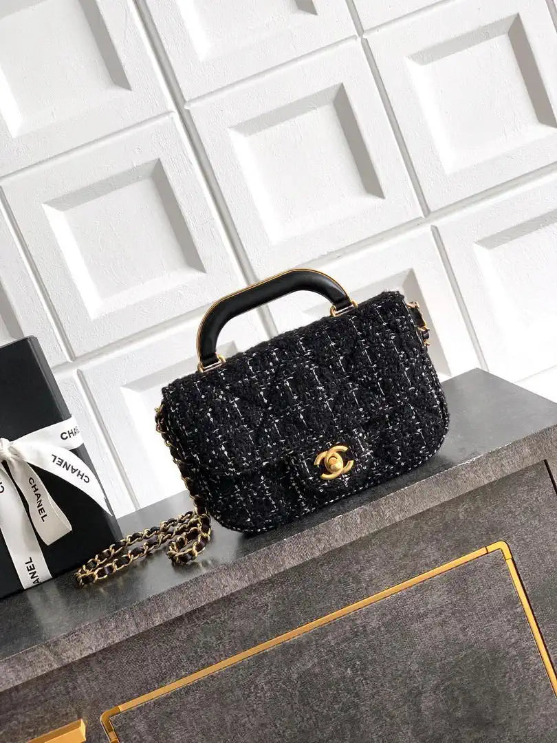 Chanel Small Clutch with Chain Tweed & Gold Metal AP4892 Black