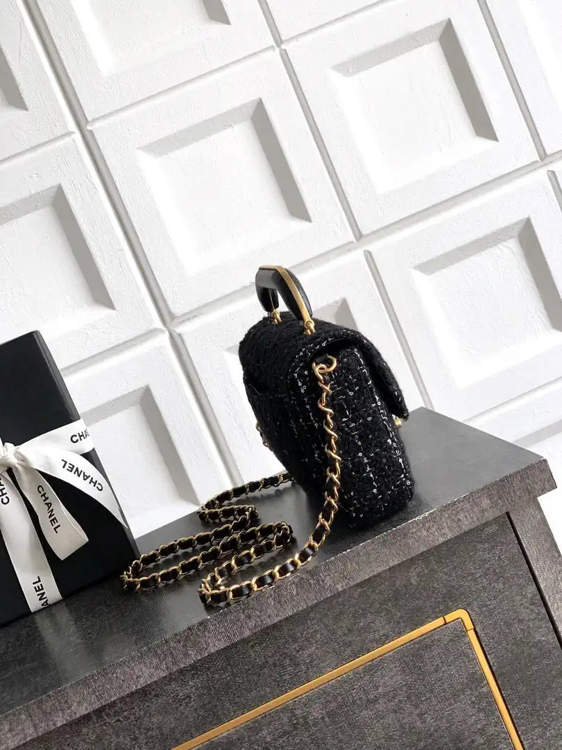 Chanel Small Clutch with Chain Tweed & Gold Metal AP4892 Black