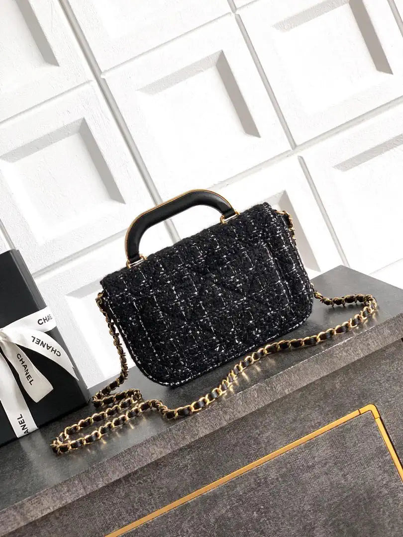 Chanel Small Clutch with Chain Tweed & Gold Metal AP4892 Black