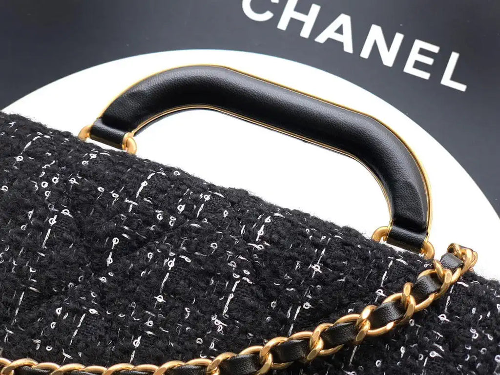 Chanel Small Clutch with Chain Tweed & Gold Metal AP4892 Black