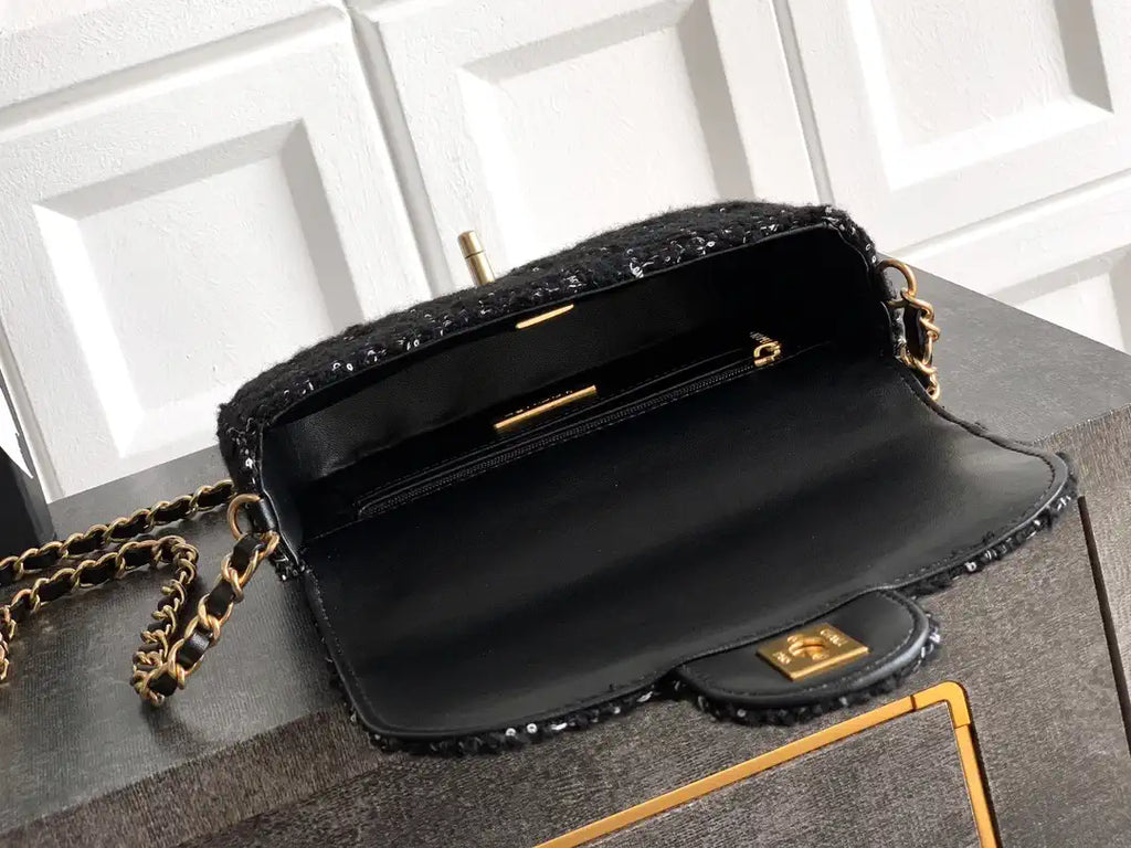 Chanel Small Clutch with Chain Tweed & Gold Metal AP4892 Black