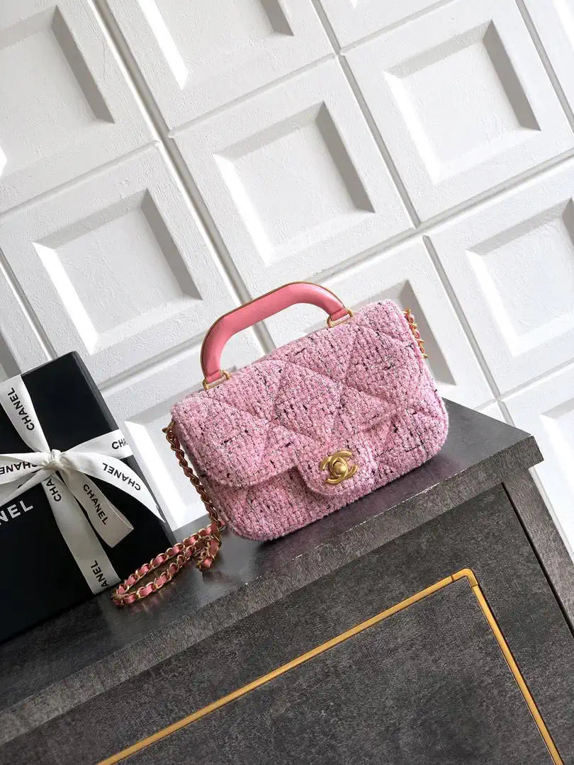 Chanel Small Clutch with Chain Tweed & Gold Metal AP4892 Pink