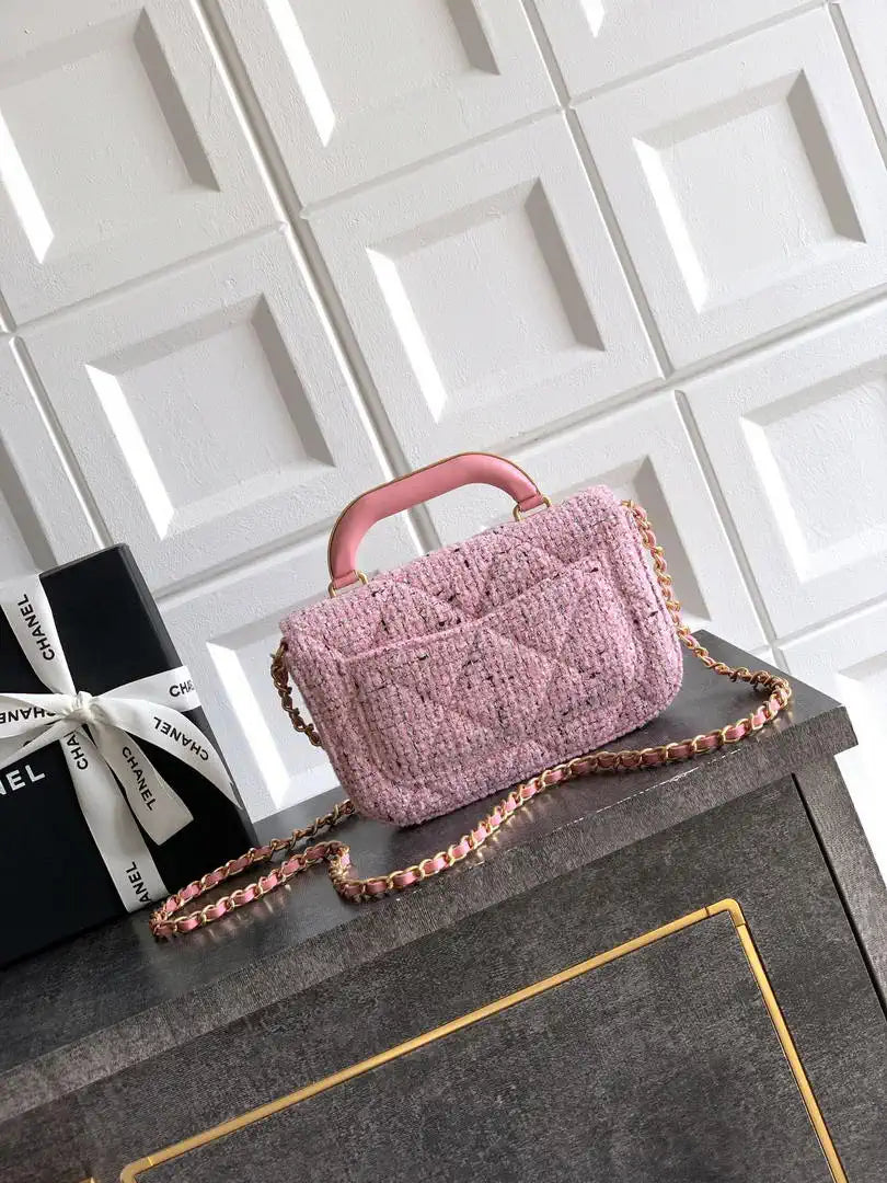 Chanel Small Clutch with Chain Tweed & Gold Metal AP4892 Pink