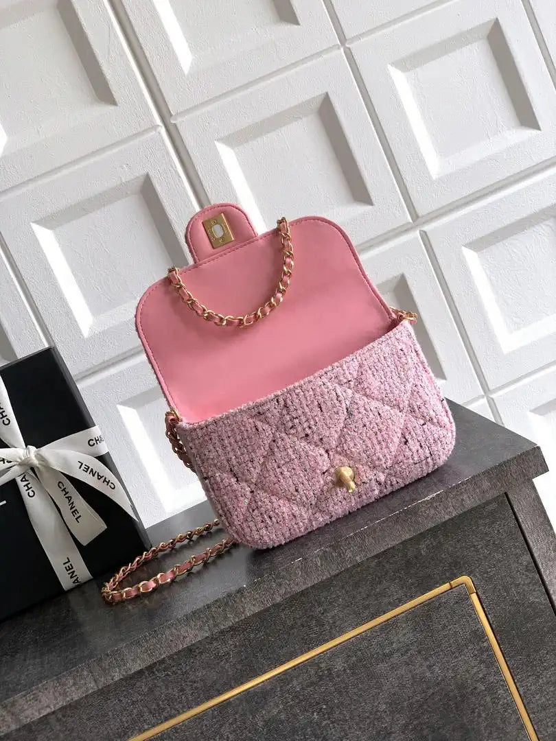 Chanel Small Clutch with Chain Tweed & Gold Metal AP4892 Pink