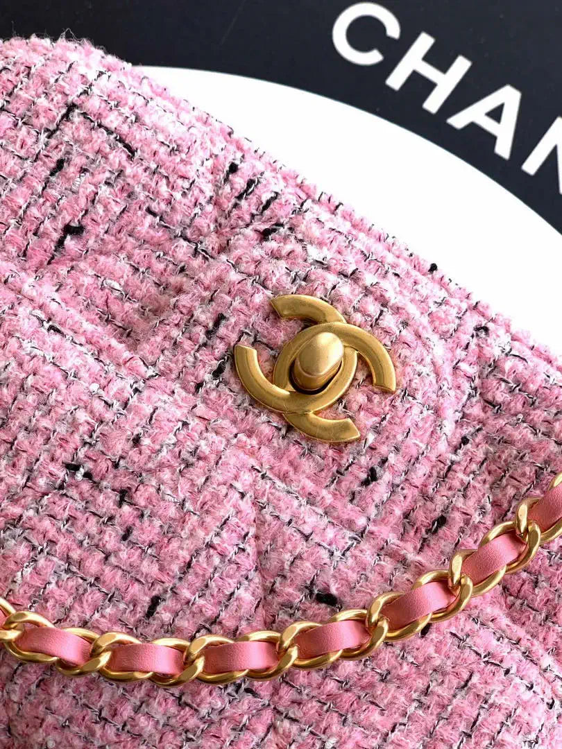 Chanel Small Clutch with Chain Tweed & Gold Metal AP4892 Pink