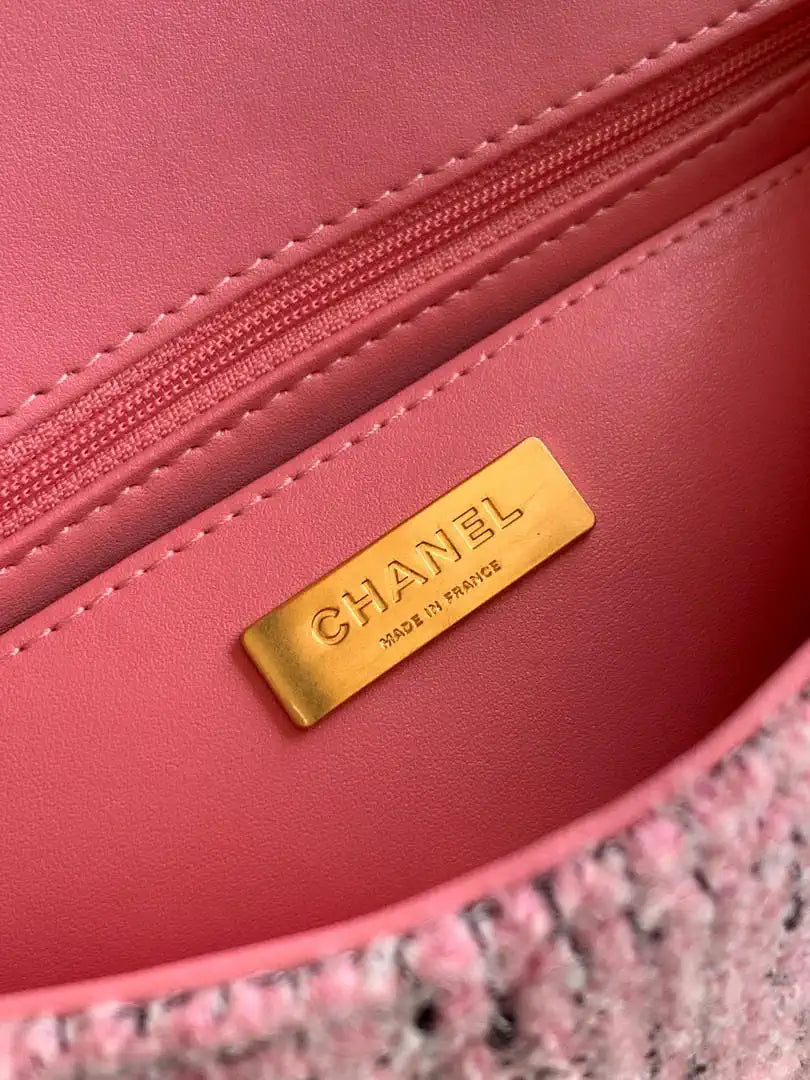 Chanel Small Clutch with Chain Tweed & Gold Metal AP4892 Pink