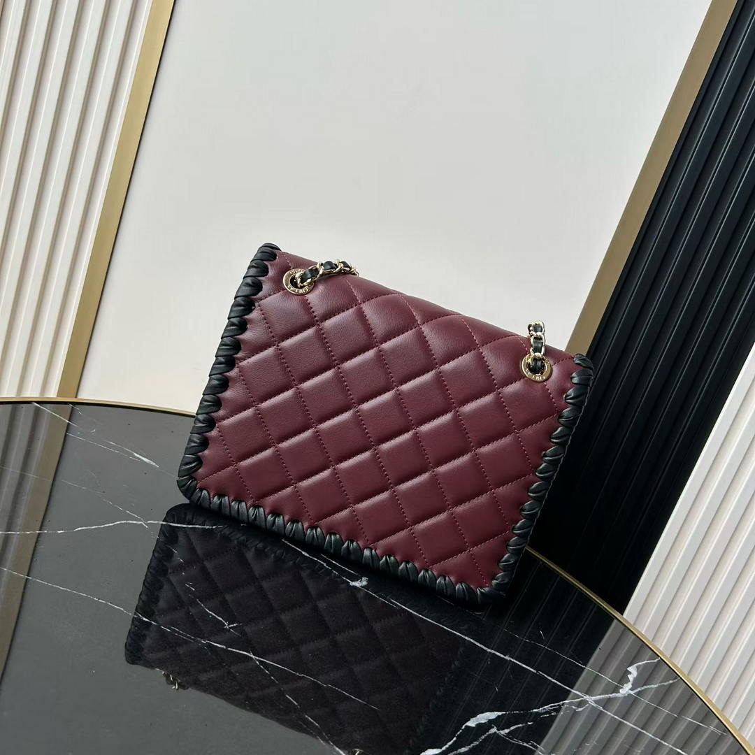 Chanel Small Flap Bag Lambskin Braided Calfskin & Gold-Tone Metal AS2496 Wine Red - Default Title - View 2
