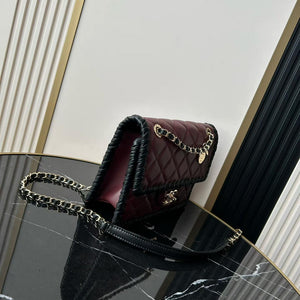 Chanel Small Flap Bag Lambskin Braided Calfskin & Gold-Tone Metal AS2496 Wine Red - Default Title - View 3