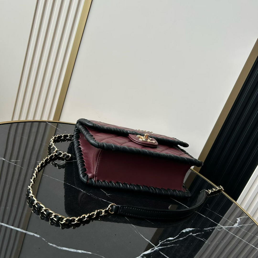 Chanel Small Flap Bag Lambskin Braided Calfskin & Gold-Tone Metal AS2496 Wine Red - Default Title - View 4