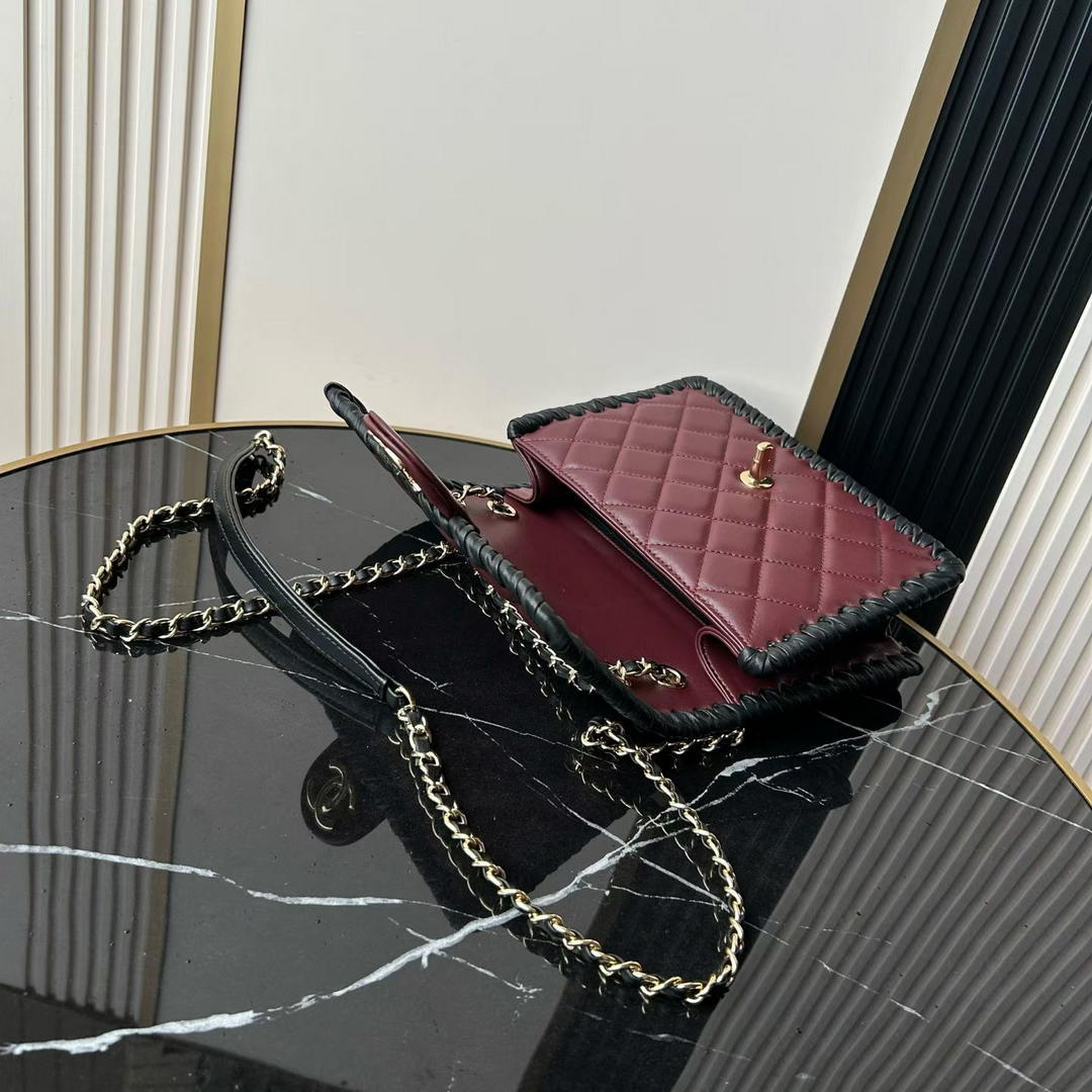Chanel Small Flap Bag Lambskin Braided Calfskin & Gold-Tone Metal AS2496 Wine Red