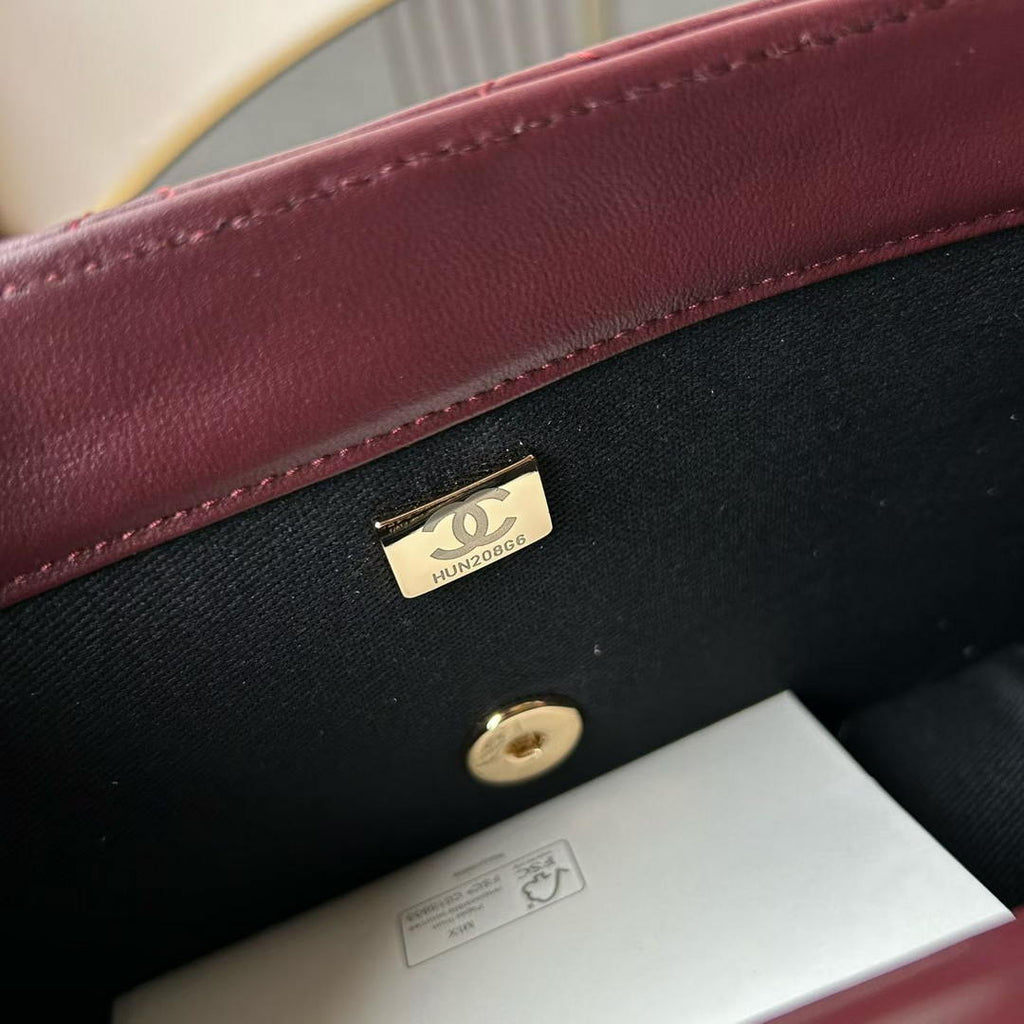Chanel Small Flap Bag Lambskin Braided Calfskin & Gold-Tone Metal AS2496 Wine Red