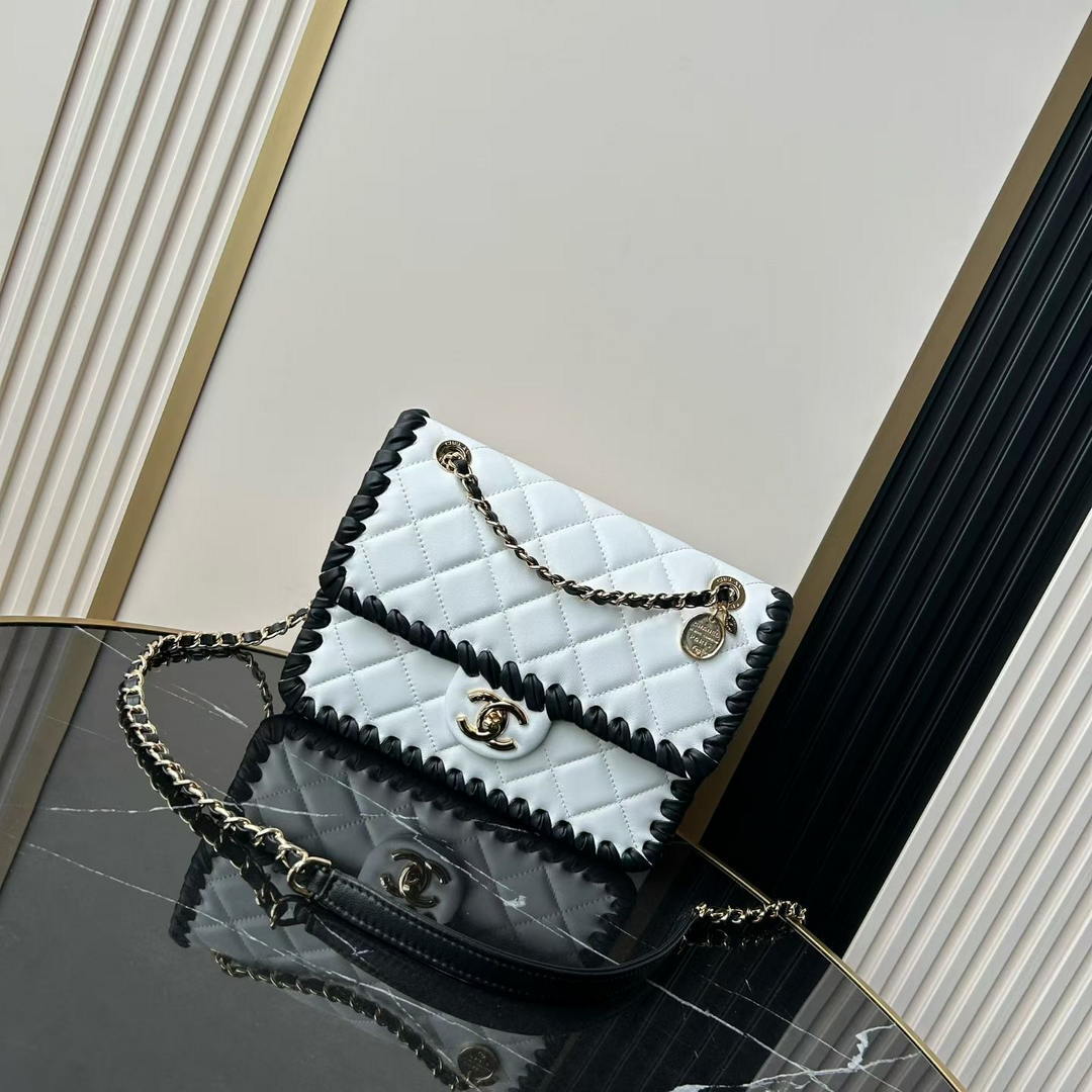 Chanel Small Flap Bag Lambskin Braided Calfskin & Gold-Tone Metal AS2496 White