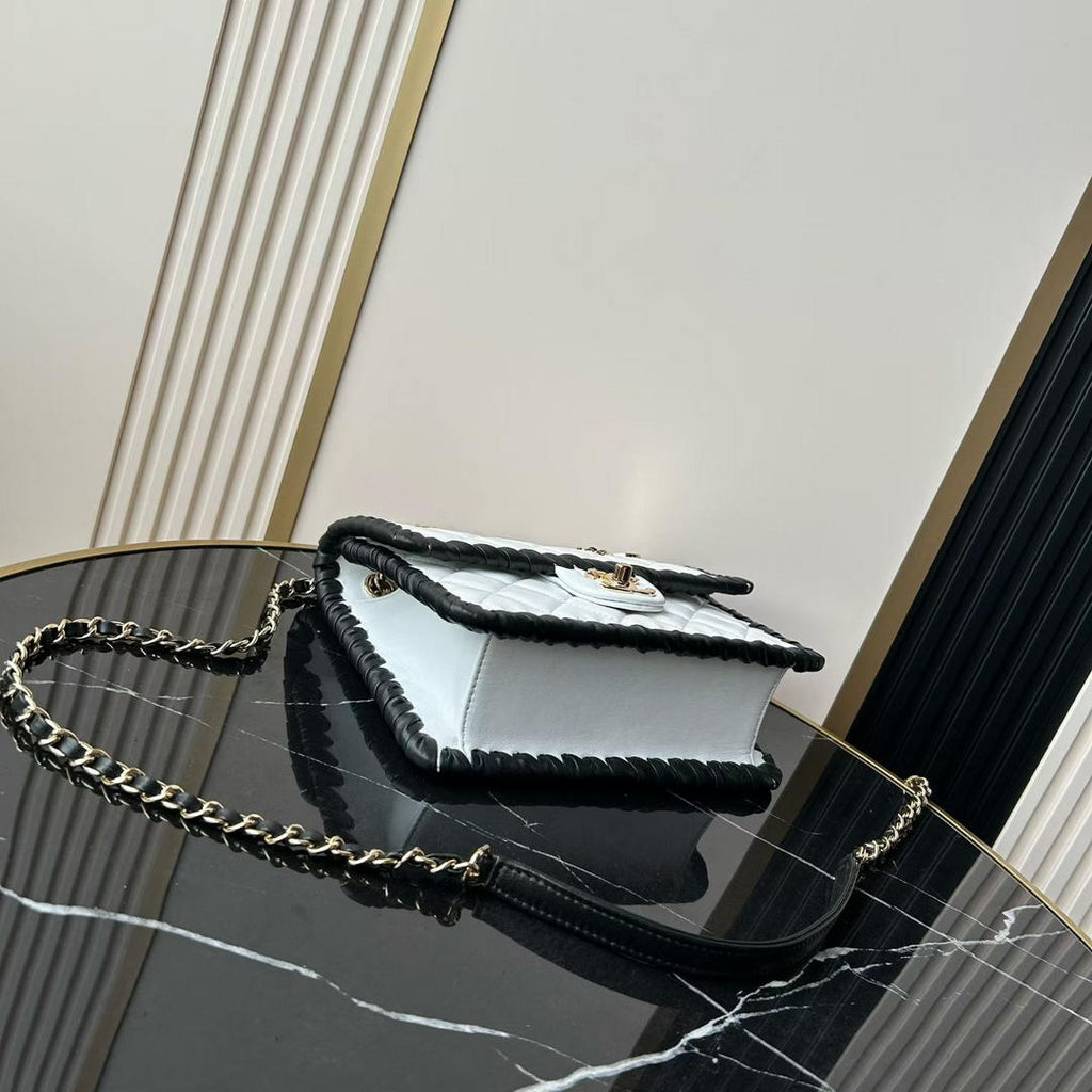 Chanel Small Flap Bag Lambskin Braided Calfskin & Gold-Tone Metal AS2496 White