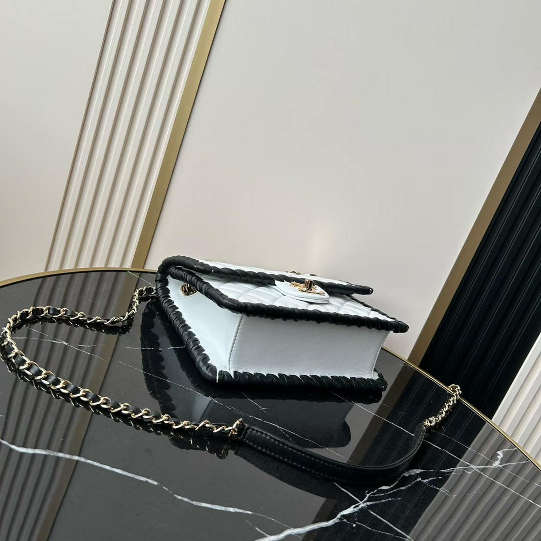 Chanel Small Flap Bag Lambskin Braided Calfskin & Gold-Tone Metal AS2496 White - Default Title - View 3