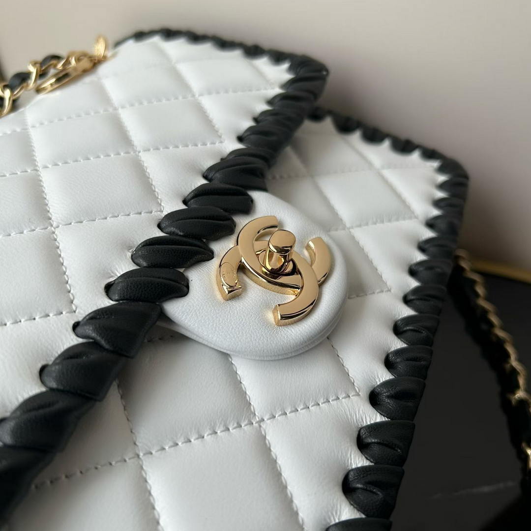 Chanel Small Flap Bag Lambskin Braided Calfskin & Gold-Tone Metal AS2496 White - Default Title - View 4