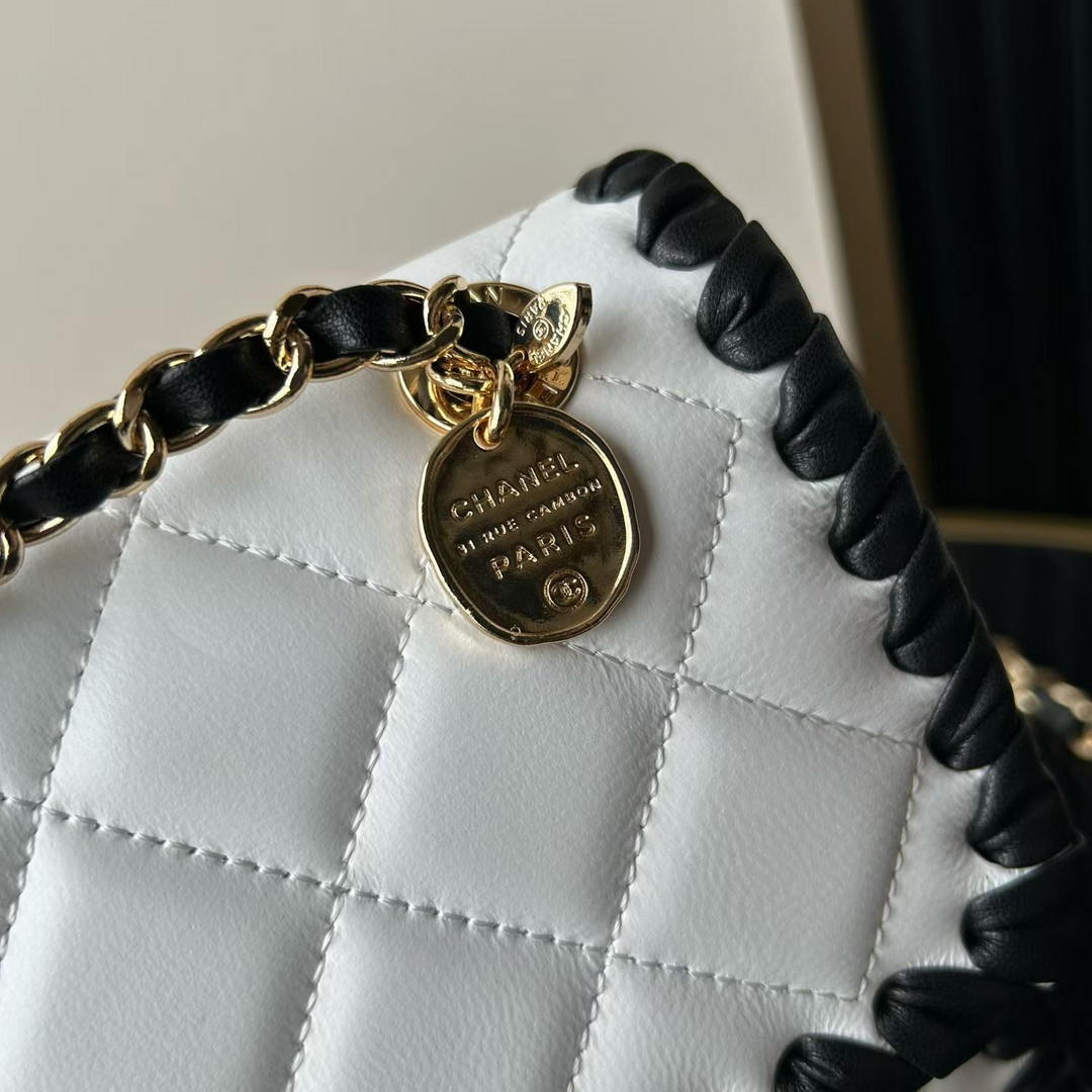 Chanel Small Flap Bag Lambskin Braided Calfskin & Gold-Tone Metal AS2496 White