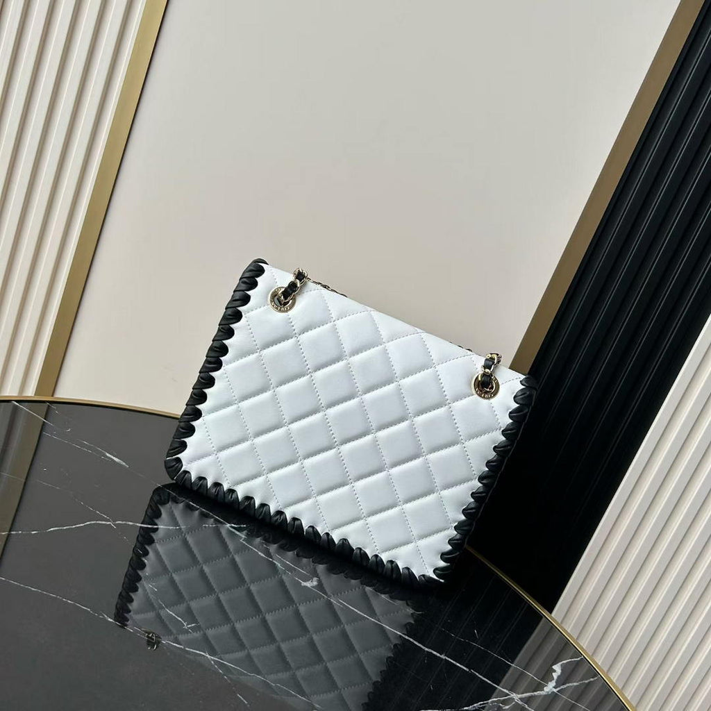 Chanel Small Flap Bag Lambskin Braided Calfskin & Gold-Tone Metal AS2496 White