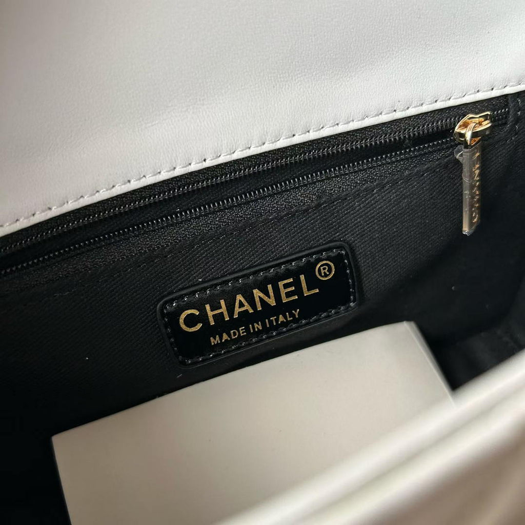 Chanel Small Flap Bag Lambskin Braided Calfskin & Gold-Tone Metal AS2496 White