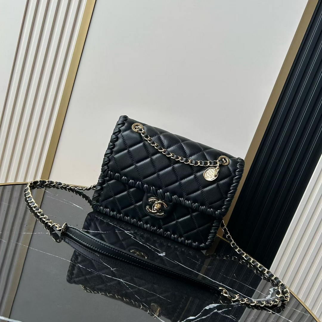 Chanel Small Flap Bag Lambskin Braided Calfskin & Gold-Tone Metal AS2496 Black