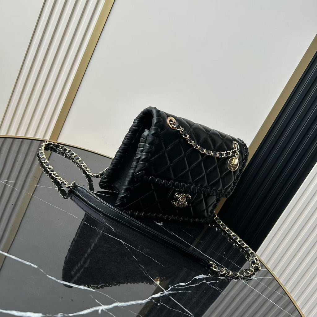 Chanel Small Flap Bag Lambskin Braided Calfskin & Gold-Tone Metal AS2496 Black