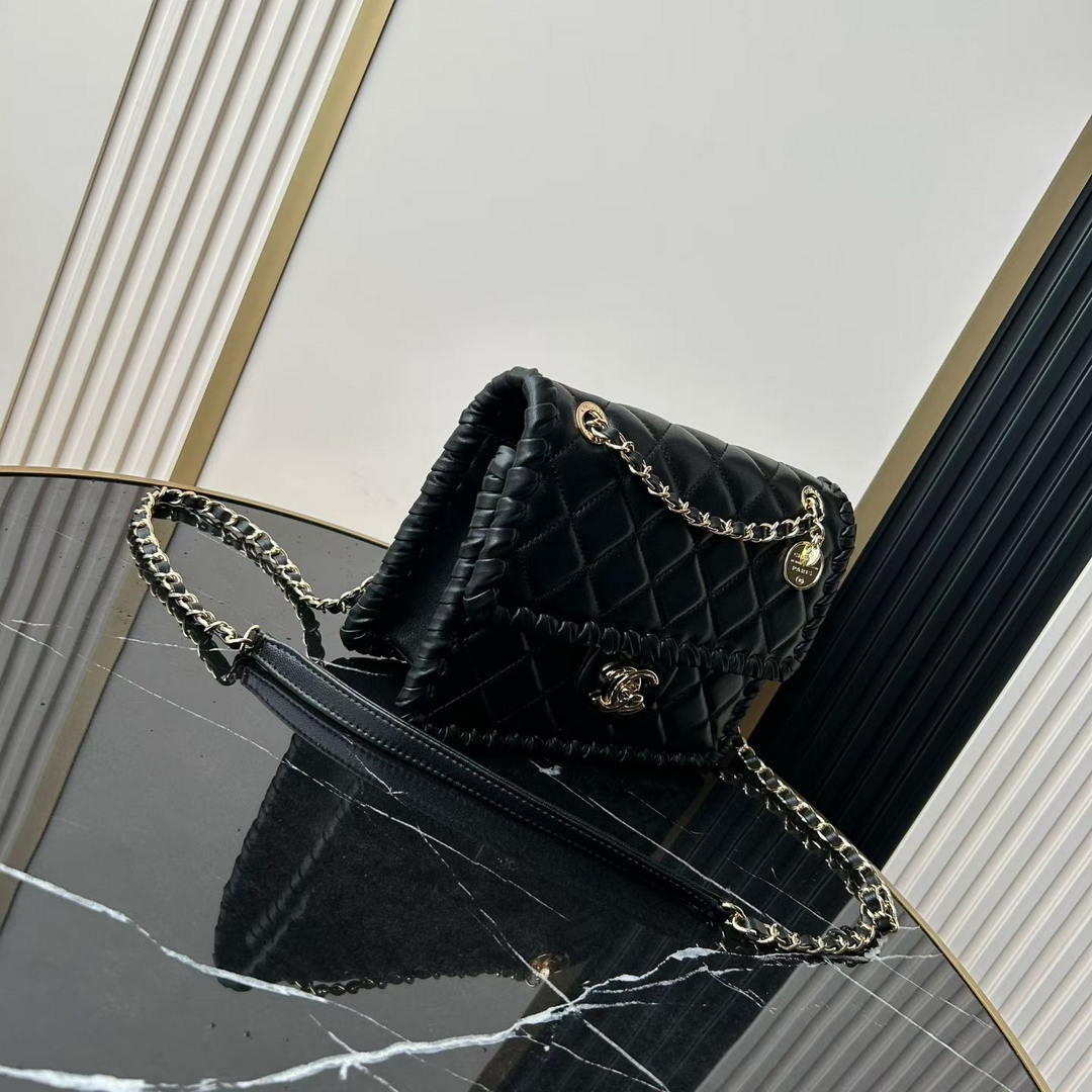 Chanel Small Flap Bag Lambskin Braided Calfskin & Gold-Tone Metal AS2496 Black