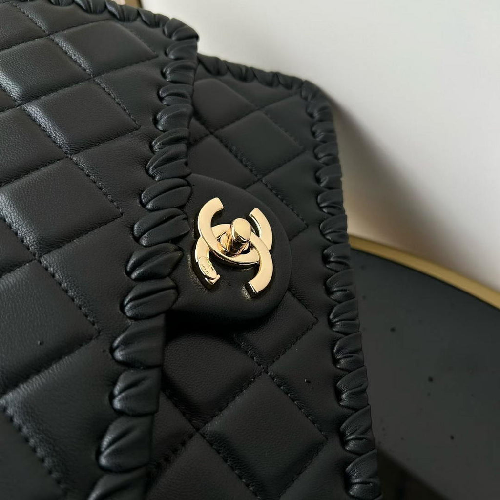 Chanel Small Flap Bag Lambskin Braided Calfskin & Gold-Tone Metal AS2496 Black