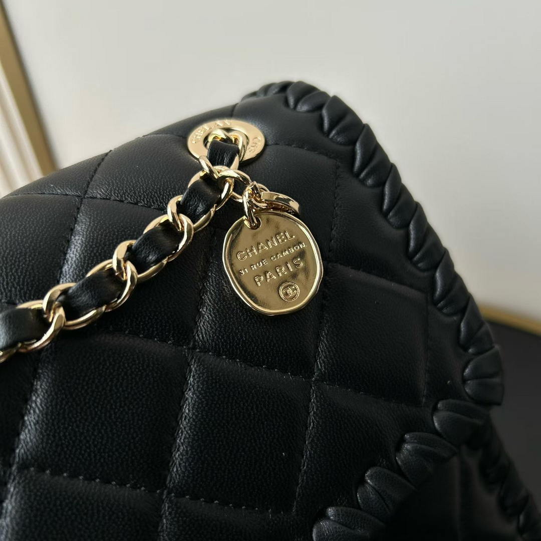 Chanel Small Flap Bag Lambskin Braided Calfskin & Gold-Tone Metal AS2496 Black