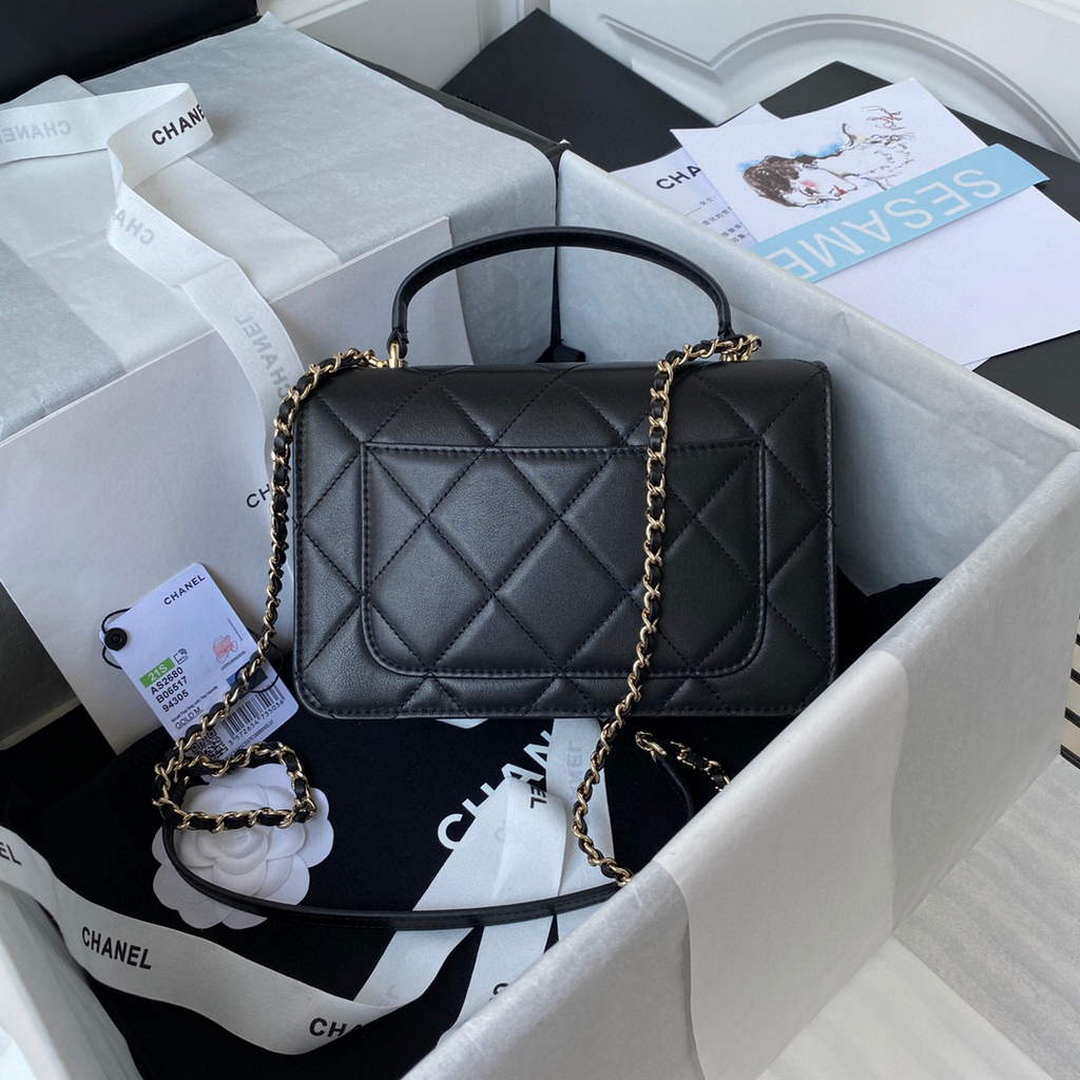 Chanel Small Flap Bag With top Handle Calfskin CC AS2680 Black - Default Title - View 2