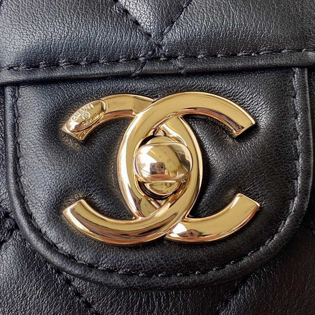 Chanel Small Flap Bag With top Handle Calfskin CC AS2680 Black - Default Title - View 3