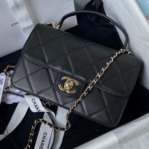 Chanel Small Flap Bag With top Handle Calfskin CC AS2680 Black - Default Title - View 9