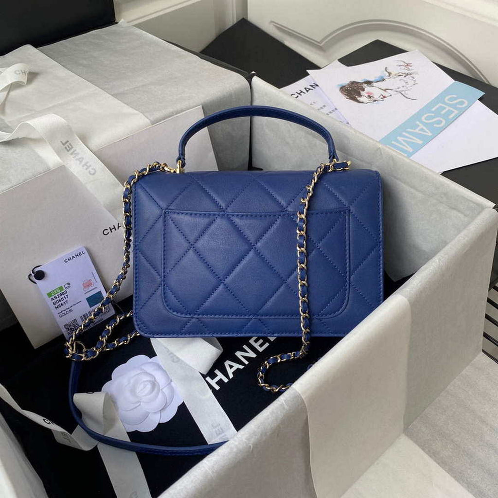 Chanel Small Flap Bag With top Handle Calfskin CC AS2680 Blue