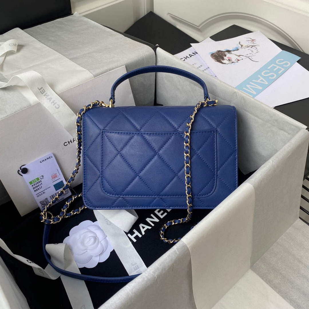 Chanel Small Flap Bag With top Handle Calfskin CC AS2680 Blue - Default Title - View 2