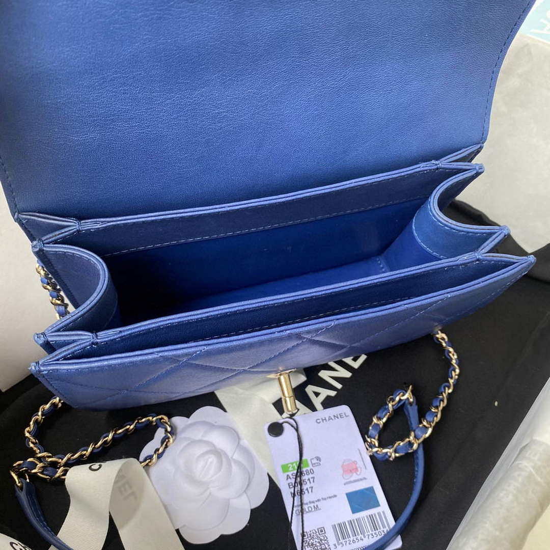 Chanel Small Flap Bag With top Handle Calfskin CC AS2680 Blue - Default Title - View 7