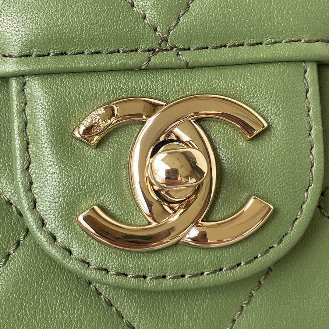 Chanel Small Flap Bag With top Handle Calfskin CC AS2680 Green - Default Title - View 3