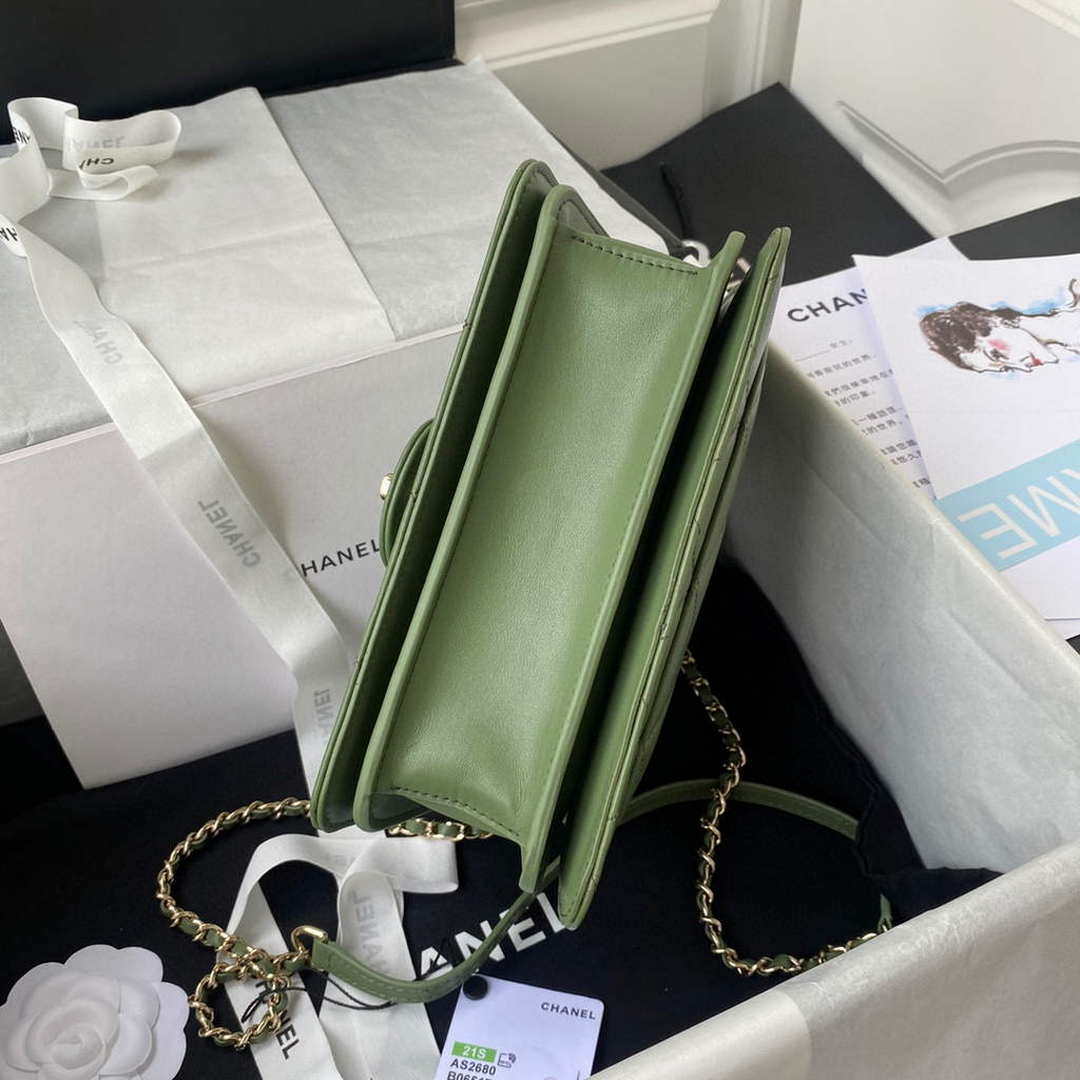 Chanel Small Flap Bag With top Handle Calfskin CC AS2680 Green - Default Title - View 6