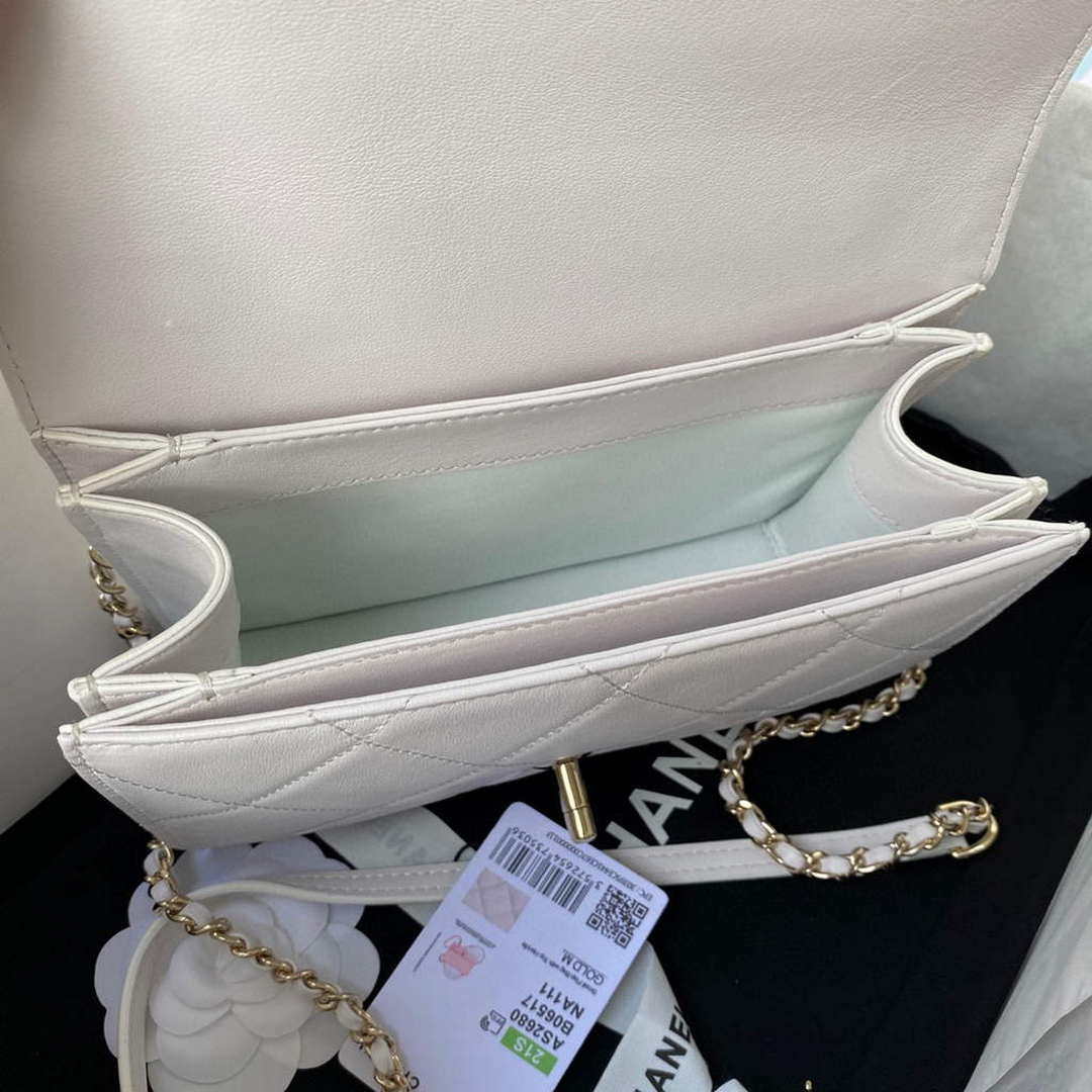 Chanel Small Flap Bag With top Handle Calfskin CC AS2680 White - Default Title - View 7