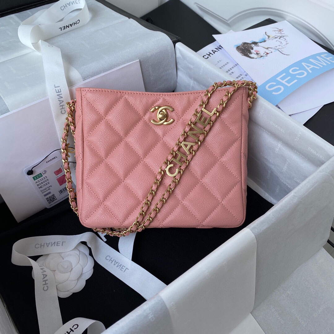 Chanel Small Hobo Bag Grained Calfskin Gold AS3223 Pink - Default Title - View 1