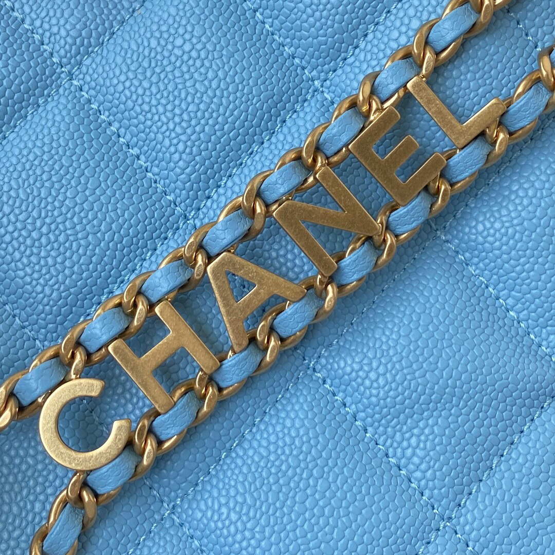Chanel Small Hobo Bag Grained Calfskin Gold AS3223 Blue - Default Title - View 4